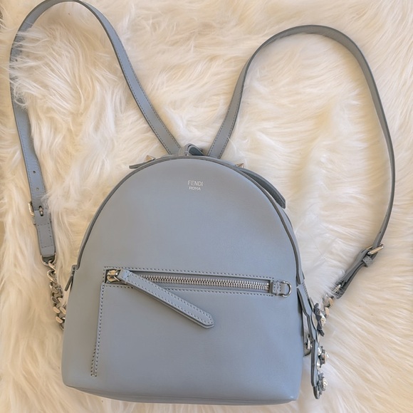Fendi-Mini Flowerland BackPack-Light Blue Leather - Picture 3 of 11